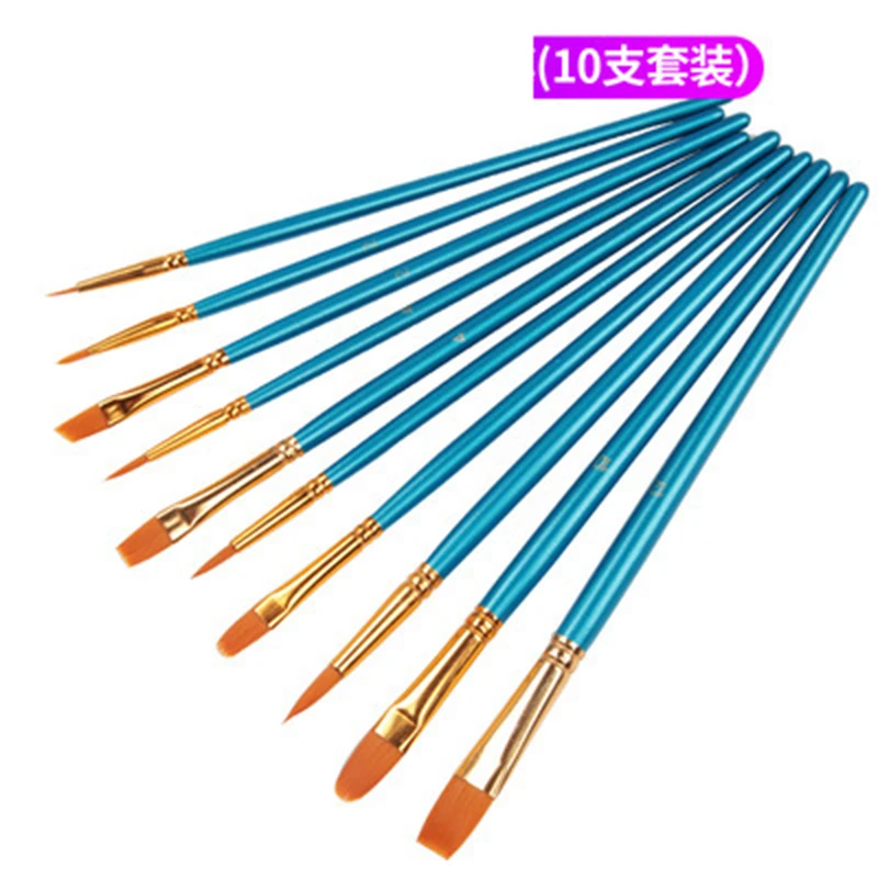 

Used for painting with watercolors and gouache, paint brushes, 10 pieces/set, a set of nylon brushes with round and pointed ends