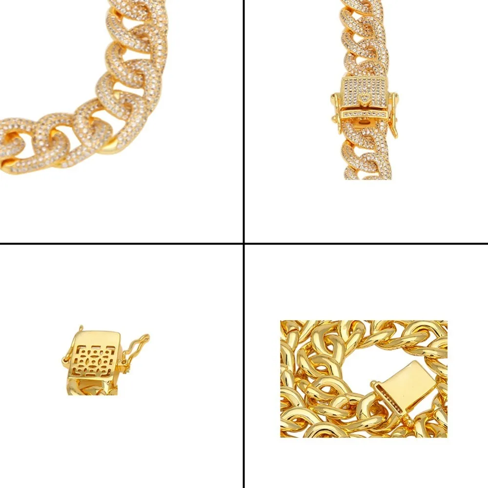 BLING KING 13 мм CZ кубинские цепи золотой зубец из США, кубинский чокер, большой замок циркониевое ожерелье кубической формы 18 дюймов 20 дюймов 22 дюйма цепь