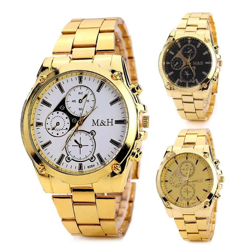 

Fashion Men's Luxury Gold Dial Stainless Steel Band Analog Quartz Wrist Watch