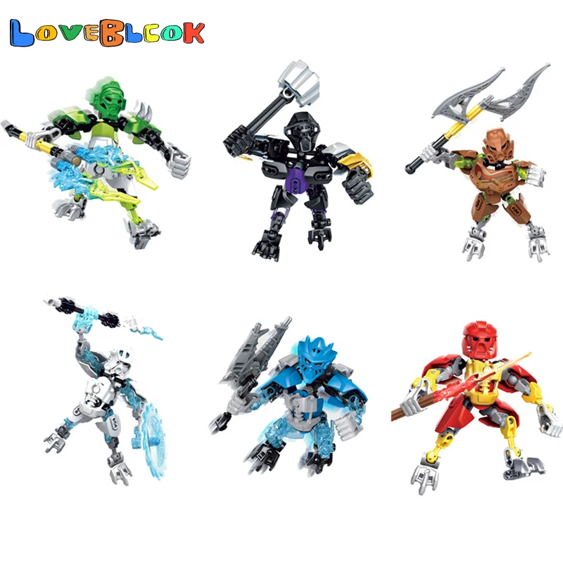 

BIONICLE Mini Jungle Rock Water Earth Ice Fire Action Figures Robot Building Block Toys Set For Kids Boy Birthday Gift 6pcs/Set
