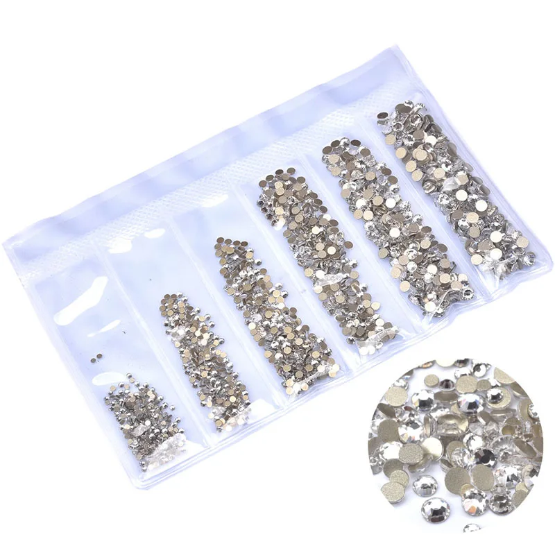 

1728Pcs Multi Size Glass Rhinestones Nail Art Decor AB Colors Flat-back SS4-SS12 Crystal Strass DIY Manicure Nail Art Decoration