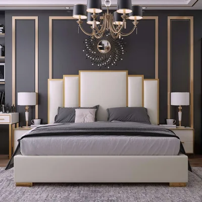 Китайский современный изготовленный на заказ двуспальная кровать экокожа