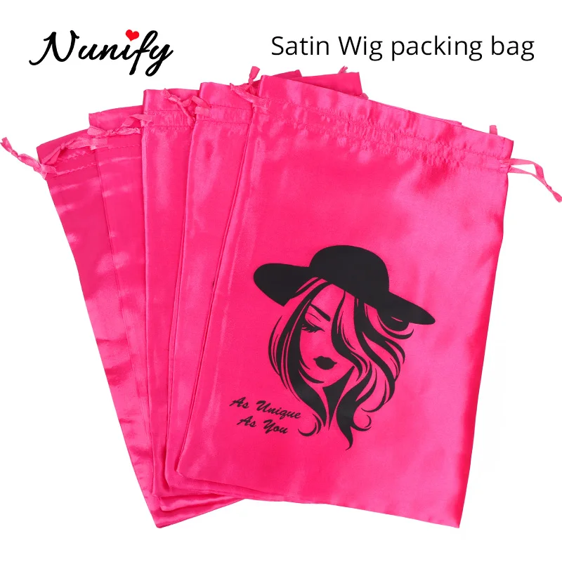 Nunify Pink Black Hair Bags For Bundles Packaging Silk Satin Bags For Packaging Wig Hair Extension Customized Satin Hair Storage