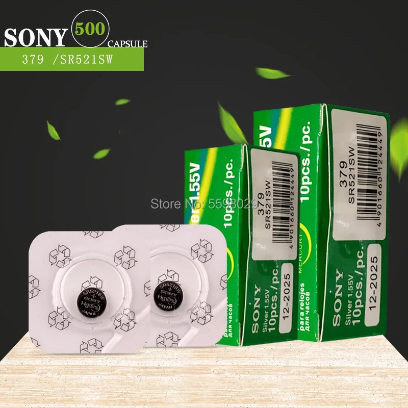 

500 шт., батарейки для часов SONY, 1,55 в 379 SR521SW D379 SR63 V379 AG0