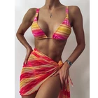 Бикини 2020 сексуальный комплект бикини из 3 предметов с накидкой и юбкой Пуш-Ап купальный костюм с низкой талией женское платье пляжная одежда купальники