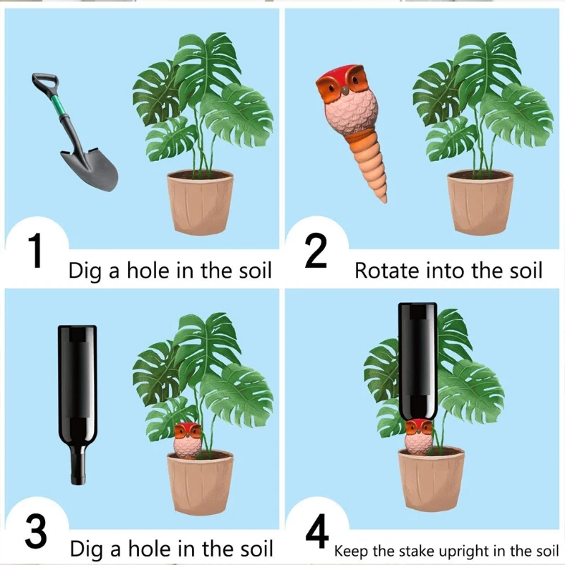 

1pcs Watering Stakes for Small and Medium Sized Indoor and Outdoor Plants Plant Self Watering Spikes Animal Owl Shape Terracotta
