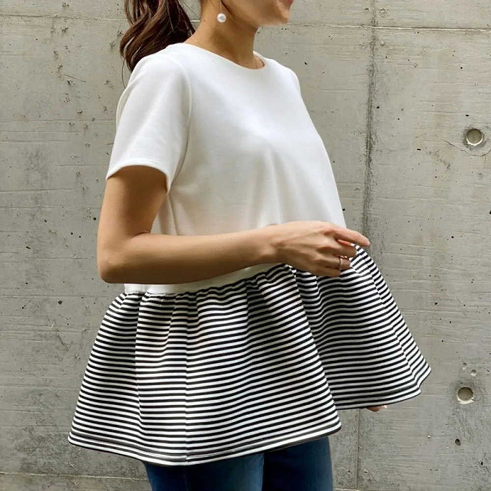 

Women Short Sleeve Shirt Female Summer Patchwork Tops Japan Style Lady Tops Chic Korean 2021 New Stitching Color Style Pullover