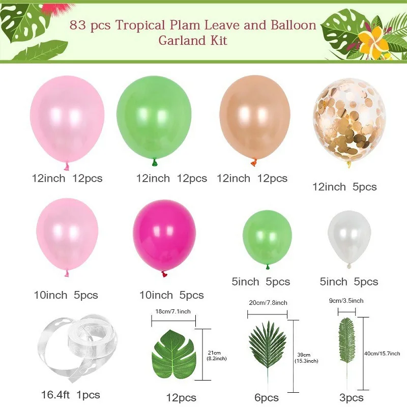 

85Pcs Flamingo Turtle Leaf Decoration Balloon Set Hawaii Party Decoration Latex Balloon Chain Set Holiday Home Decoration