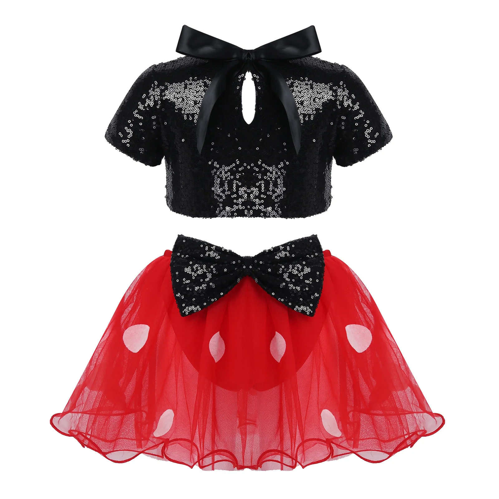 Детский Блестящий танцевальный костюм для девочек наряд с круглым вырезом и