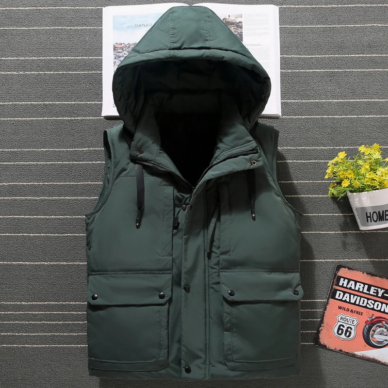 

Brand Men's Sleeveless Jacket Autumn Winter Fashion Male Cotton-Padded Vest Hooded Thicken Plus Size Men Waistcoats High Qulity