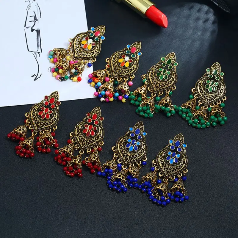 Ретро индийские болливудские серьги подвески Kundan Jhumka Jhumki цыганские модные