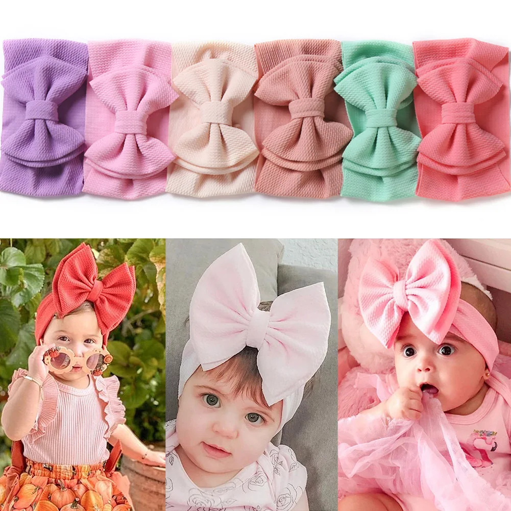 

Newborn Baby Girls Headband Big Bow Hairband Cute Solid Color Stretch Turban Knot Head Wrap Head Wear Baby Accessories