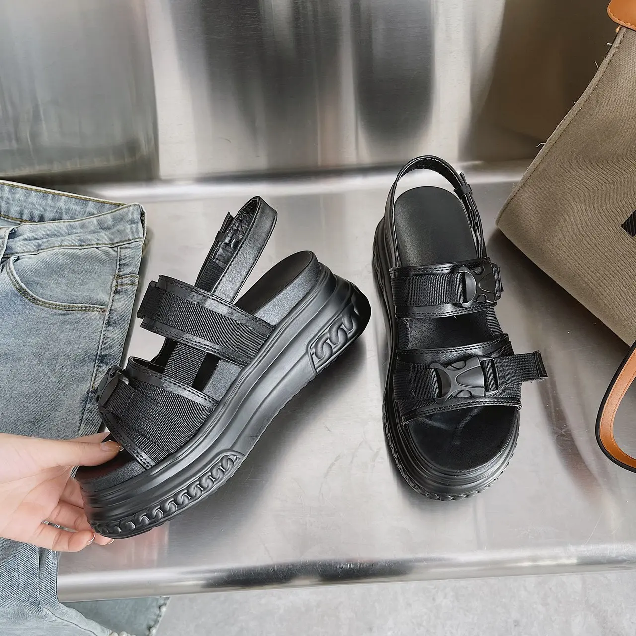 

2021 Summer Fashion Women Chunky Sandals Gladiator Platform Women's Sandals Beach Sandal Buckle Comfortable Sandalias Mujer S205