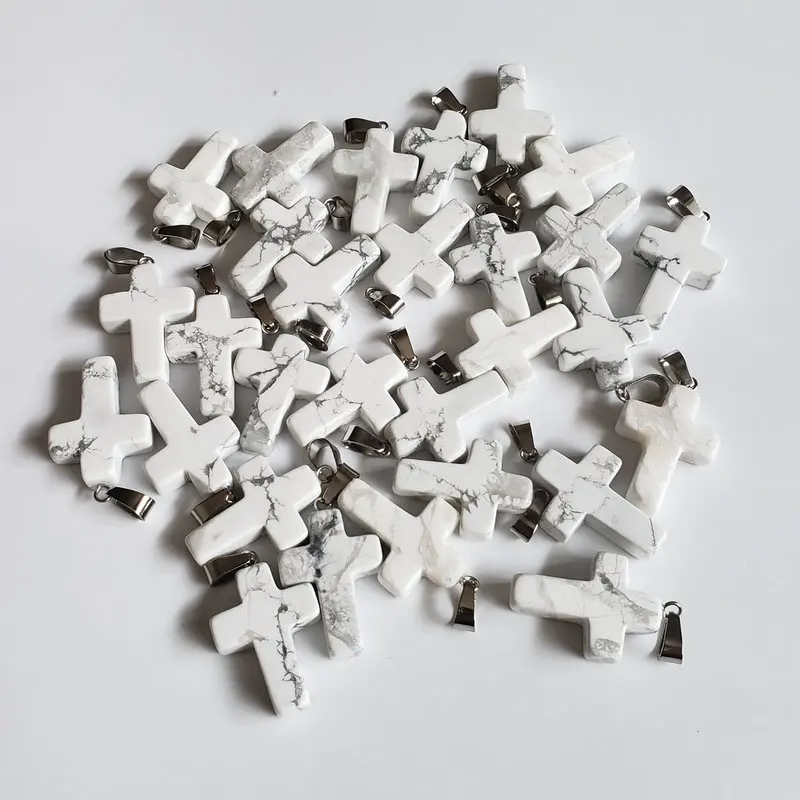 White Turquoise 50 шт./лот модные крест смешанные природные камни подвески для Подвески для изготовления украшений подходит ожерелье аксессуары - Окраска металла: White Turquoise