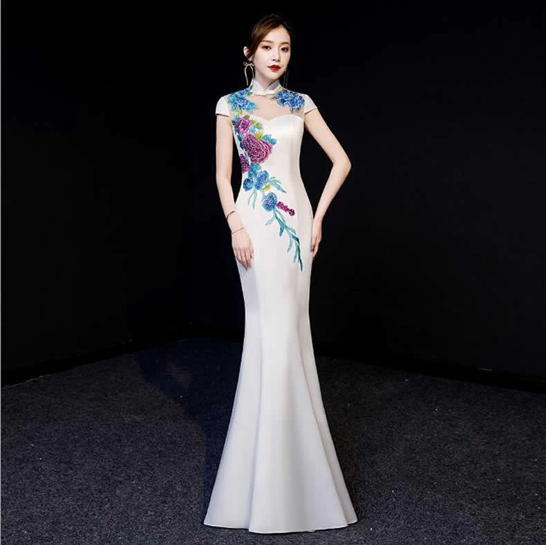 2017 белый Cheongsam пикантные длинные Qipao китайское традиционное платье Классический