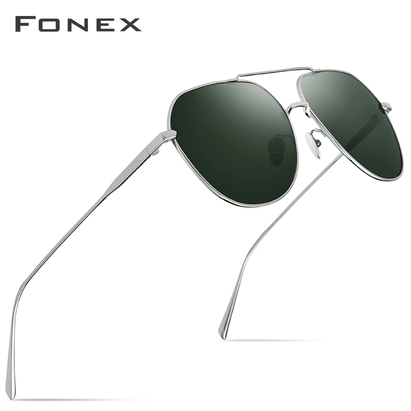FONEX, чистый титан, поляризационные солнцезащитные очки, мужские, квадратные, солнцезащитные очки для мужчин, новинка, высокое качество, для вождения, для улицы, зеркальные, UV400 8506 - Цвет линз: Dark Green