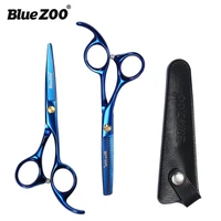 bluezoo professional haircut hairdressing scissors blue color 5 5 tooth straight snips thinning scissors with leather cover