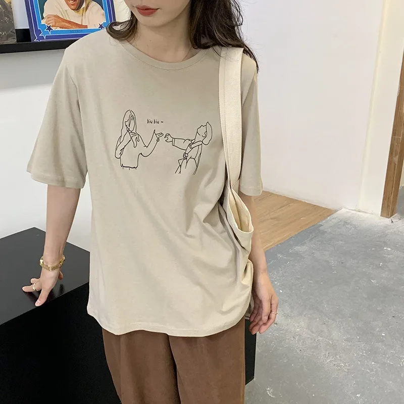 

Women's Short-Sleeved T-shirt Loose Korean Style 2021 New Summer Internet Celebrity Super Hot All-Match Harajuku Style Clothes
