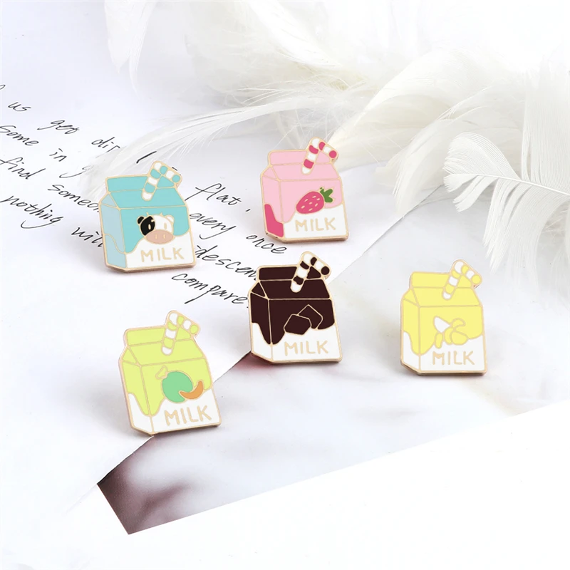 Милые эмалированные булавки в молочной коробке Мультяшные броши виде клубники