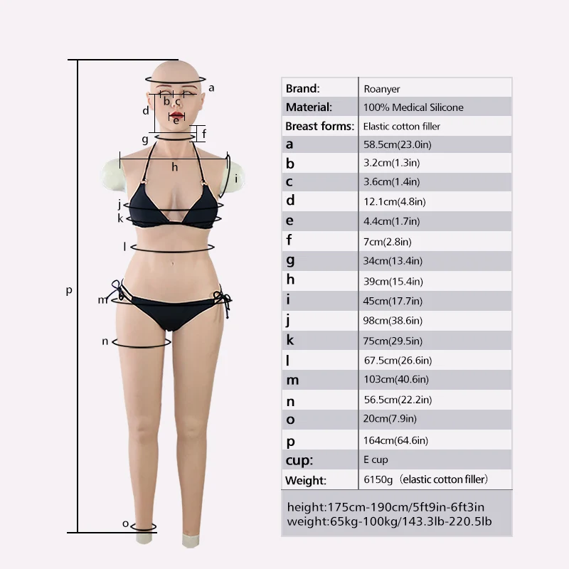 

Roanyer Silicone May Masken Whole Body Suit Realistic Breast Forms Fake Boobs For Crossdressing Drag Queen Shemale Costume
