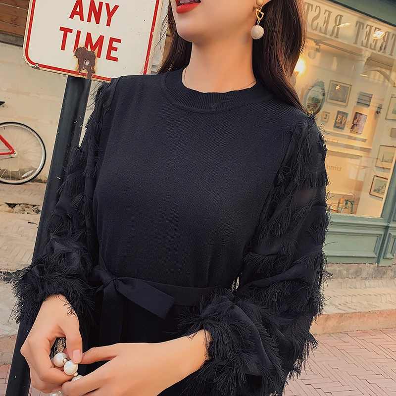 2019 Осень Большой Размер Женская одежда вязаное платье осень зима новое