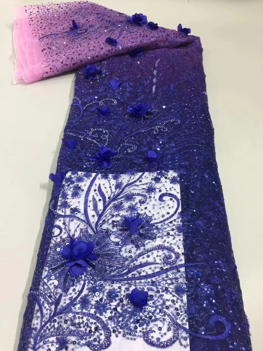 

French Nigerian Lace Fabrics 2021 High Quality3d flowers Handmade Beaded Lace African Lace Fabric For Wedding Party Sewing
