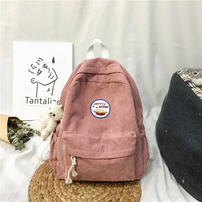 Женский вельветовый рюкзак с мультипликационным рисунком модная простая