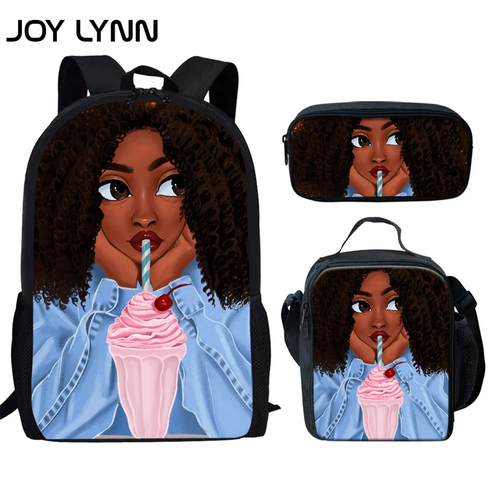 

Школьные ранцы JOY LYNN 3 шт./компл. для детей, школьные ранцы для девочек черного цвета с волшебным африканским принтом, сумки через плечо для по...