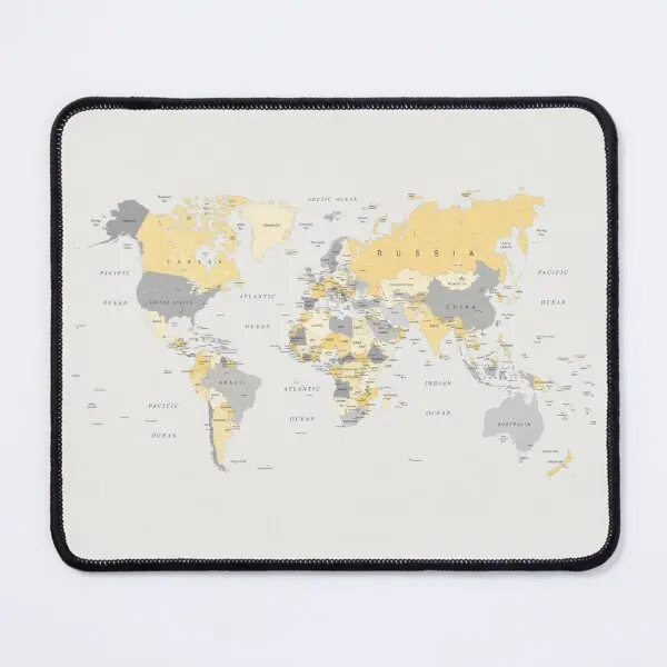 

Map Of The World Yellow And Grey Mouse Pad Desk Mat Mens Anime Gaming Gamer Play Mousepad Keyboard PC Computer Table Carpet
