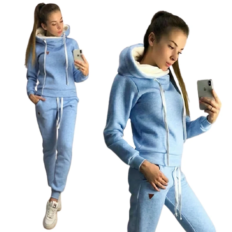 

Two Piece Set Women's Fashio Tracksuit Top+Pant Suits Hoodie Pullover Sweatshirt With Pockets Ensemble Femme Suit Sets Plus Size