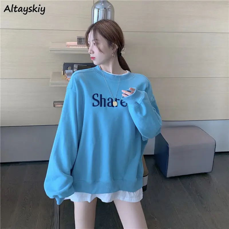 

Hoodies Women Long Sleeve Letter Spring Casual All-match 3 Colors Trendy Loose O-neck Mujer Students High Street Korean Style