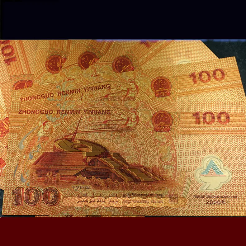 Банкноты из золота с китайским драконом 100 юаней без купюр предметы для