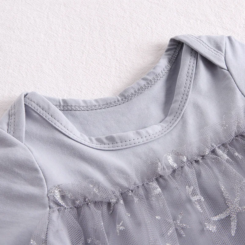 Кружевное боди для новорожденных одежда девочек летнее хлопковое с серебристым