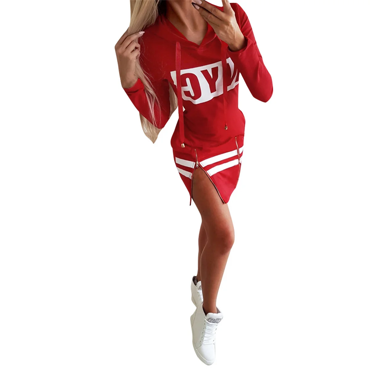 

Осеннее платье, модное платье с капюшоном, платье на молнии с карманами и длинным рукавом, новые женские свободные платья с принтом, женское ...