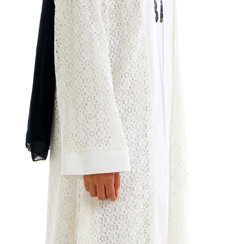 Белый кружевной кардиган мусульманские платья халат Femme abaya Musulmane Исламская