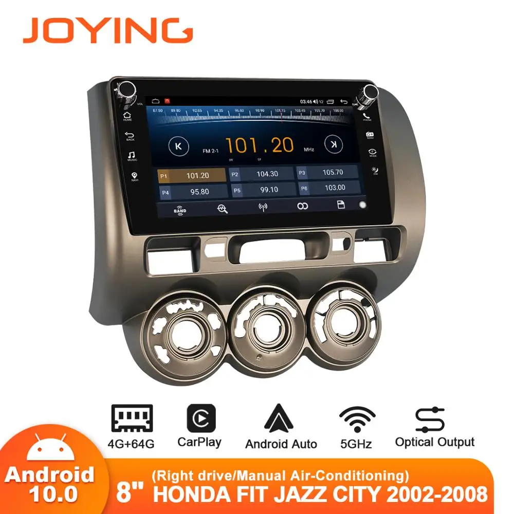 

Joying 8inch Android10 Car Radio Stereo for Honda Fit Jazz City Manual A/C 2002-2008 GPS DSP SPDIF Subwoofer Carplay Bluetooth