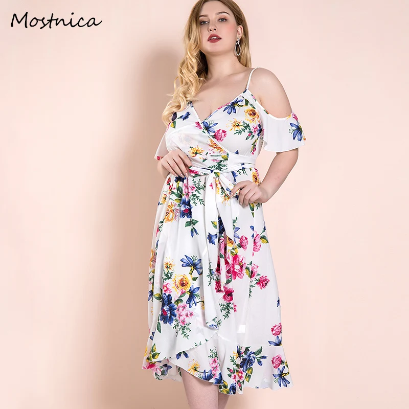 Женское платье на бретельках Mostnica летнее пляжное с открытыми плечами цветочным