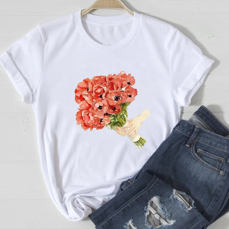 

Fairy Grunge Short Sleeve T-Shirts For Girls Cottagecore Flowers Summer T-Shirts Printing Graphic Female Women Tops 2021