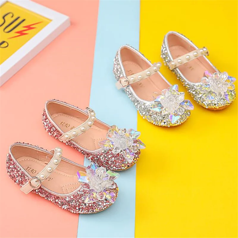 JY Children girls Bling Crystal shoes Flat princess Dance Party Shoes Girl Pink Sliver  25-35 V8-39  GZX04