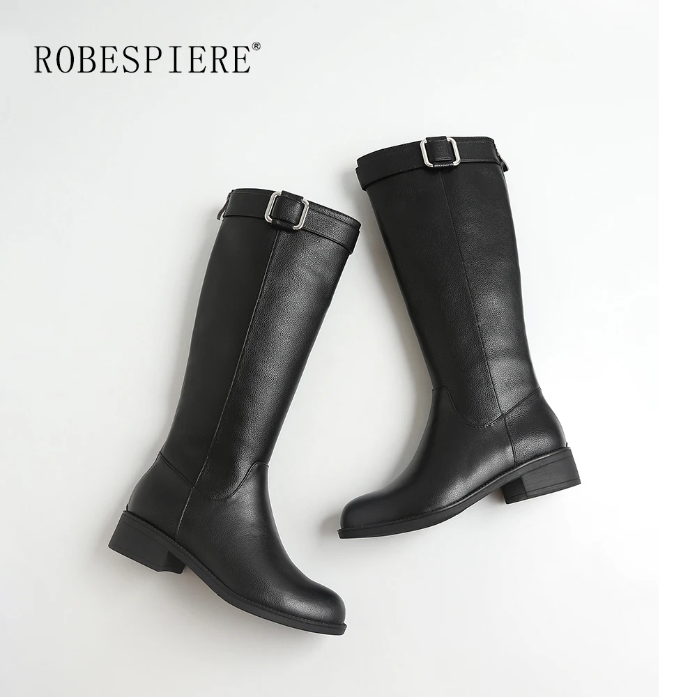 ROBESPIEREB/; Лидер продаж; сапоги до колена; женские зимние водонепроницаемые теплые плюшевые сапоги из коровьей кожи; женские сапоги с металлическим украшением; B44