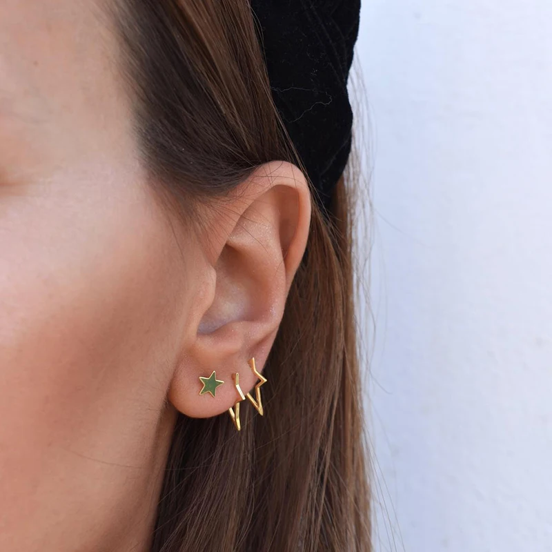 

Minimalist Punk Gold Silver color Star Earrings for Women 925 Sterling Silver Hoop Star Earrings Fashion Jewelry Wholesale