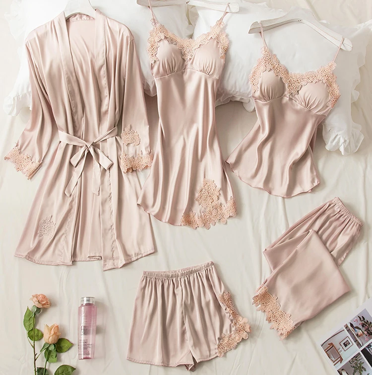 Комплект пижамный женский Шелковый с V-образным вырезом 5 шт. | Женская одежда