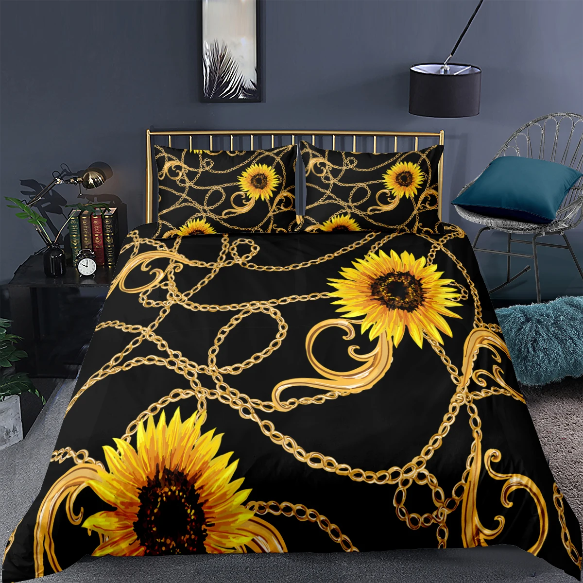 

Sunflower Pattern 3D Print Comforter Bedding Set 2/3pc Queen Twin Single Size Duvet Cover Set Pillowcase Luxury