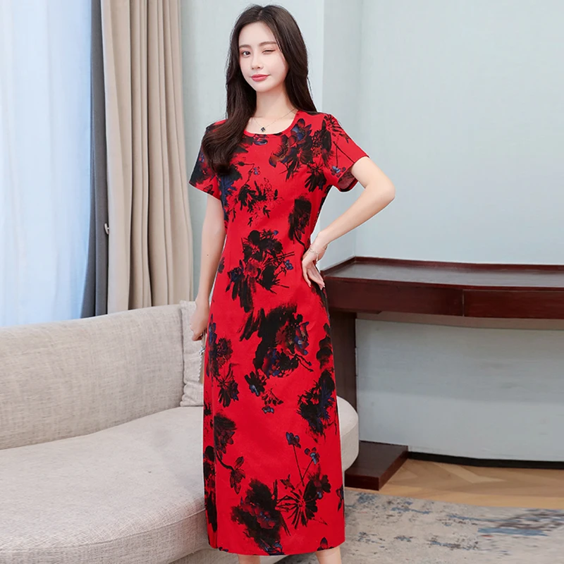 Summer Dress 2020 Women Floral Print Thin Casual Loose Maxi Sundress Vestidos Plus Size | Женская одежда