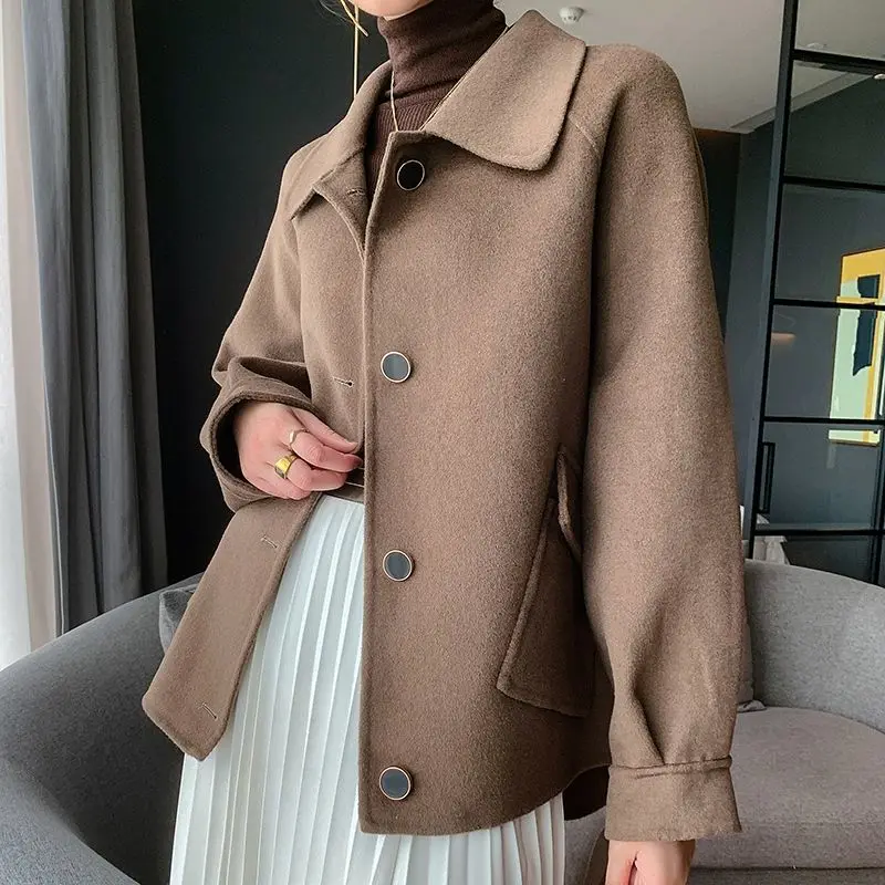 

Новинка, модное осенне-зимнее пальто, женская теплая куртка из 100% мериносовой шерсти с длинным рукавом, Толстая теплая 2021 Женская шерстяная ...