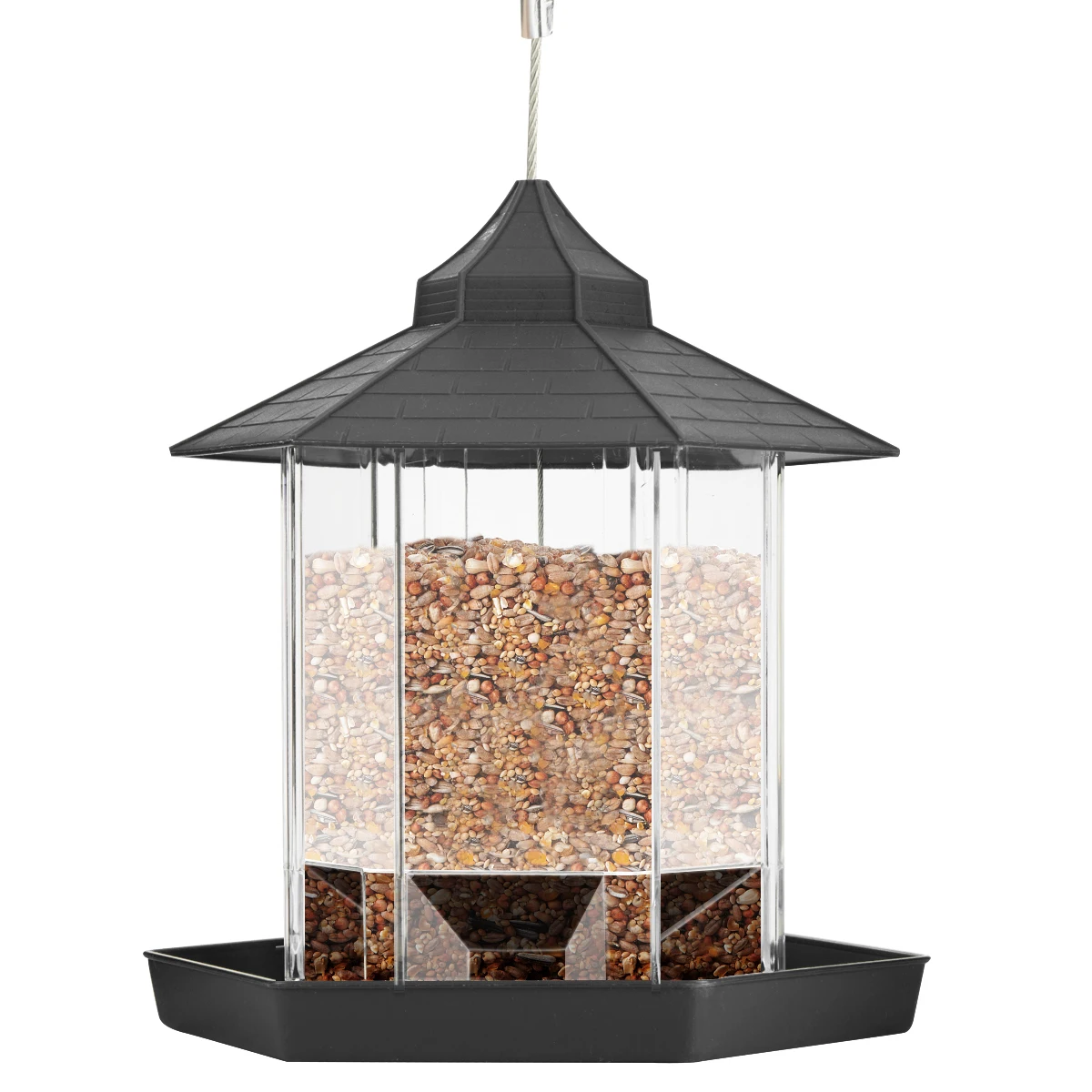 

Bird Feeder Plastic Hanging Bird Feeder with Roof for Outdoor Garden Patio Backyard