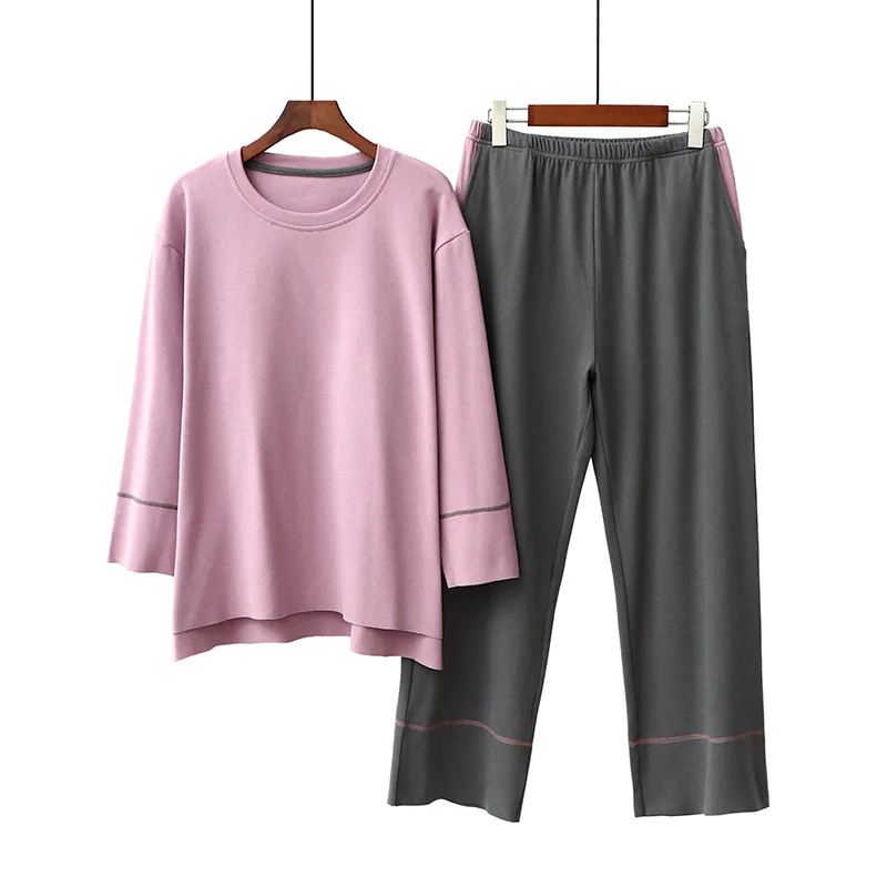 

Sexy 2PCS Cptton Pajamas Suit Female Soft Homewear Intimate Lingerie Autumn New Sleepwear Casual Sleep Shirt&Pants Set Nightwear