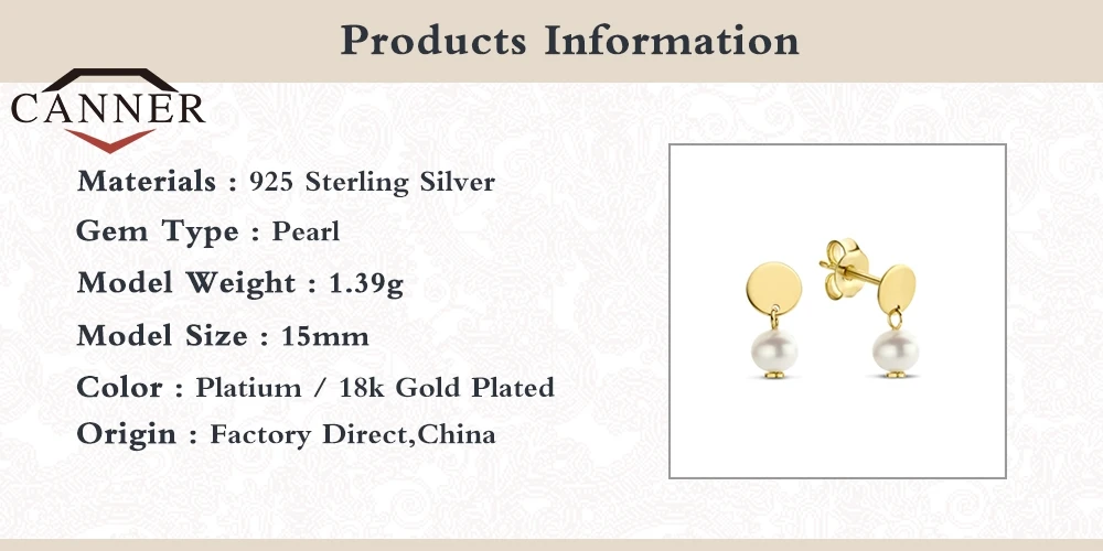 

CANNER 100% Real 925 Sterling Silver Small Stud Earrings For Women Mini Pearl Piercing Earring Earings Jewelry Pendientes
