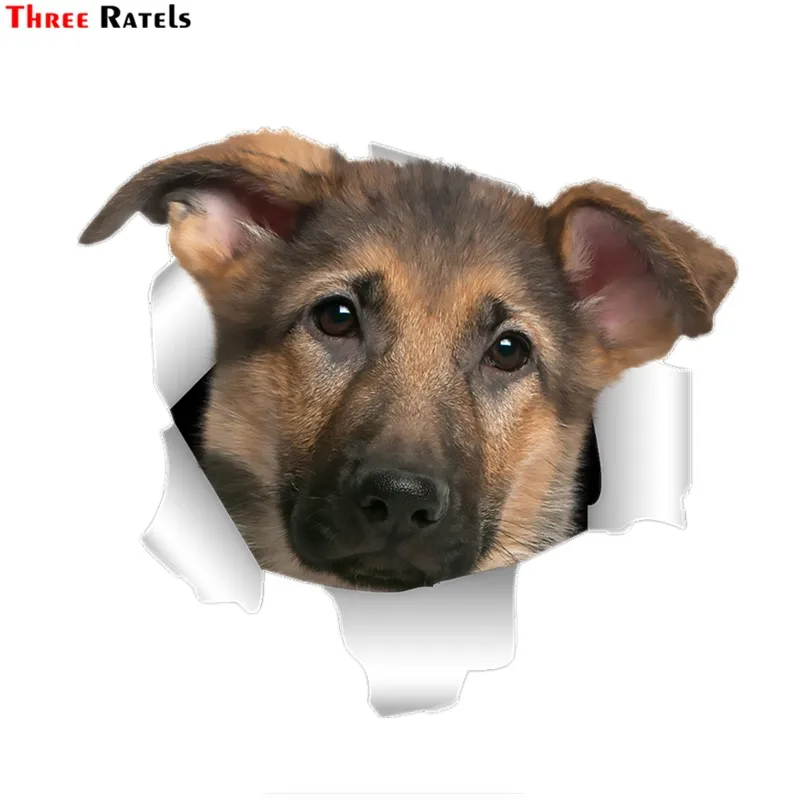 

Three Ratels QD3 Cute 3D Torn Metal Design German Shepherd Dog Cartoon Car Sticker
