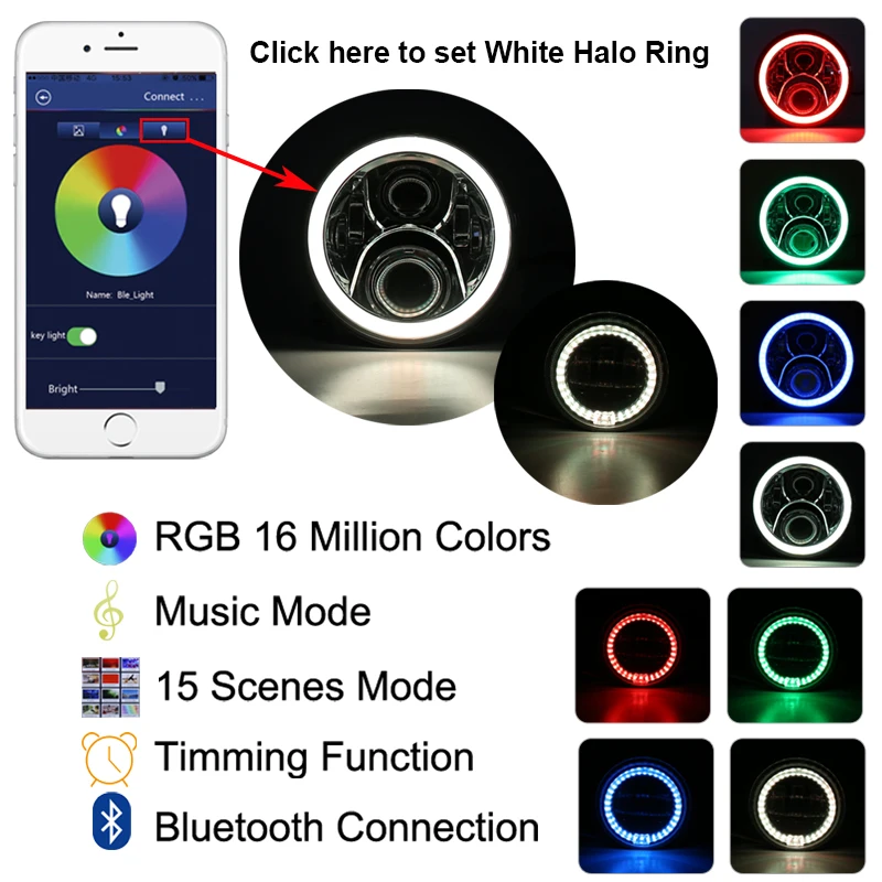1 комплект RGB головной светильник и туман с Bluetooth Авто головного средства ухода за